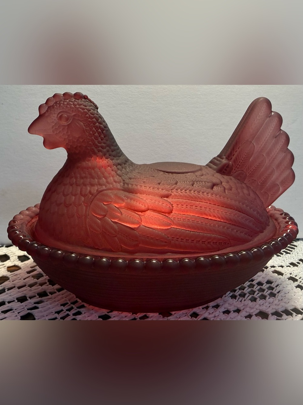 Ruby Red Glass Hen on Nest